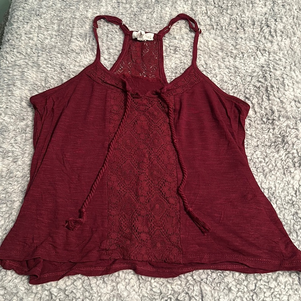 Maroon Tank Top Lace Detailing